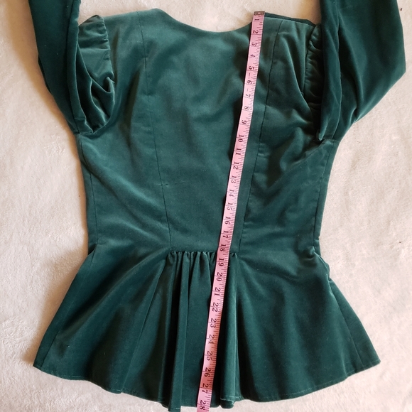 Vintage Green Velvet 80s Peplum Power Suit - Picture 9 of 16